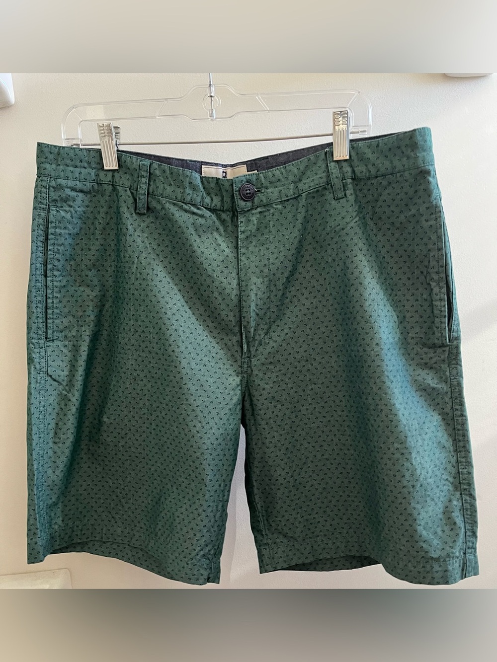Men's Steel & Jelly nautical green & blue anchors chino Bermuda shorts size 36